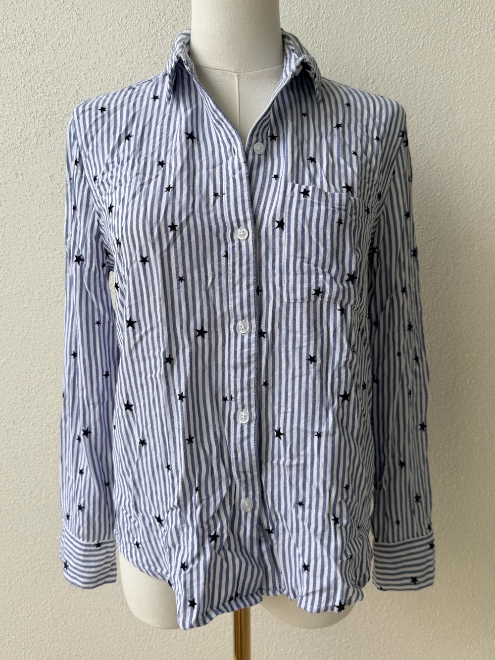 Rails Blue & White Striped Shirt with Black Stars, like new, XS